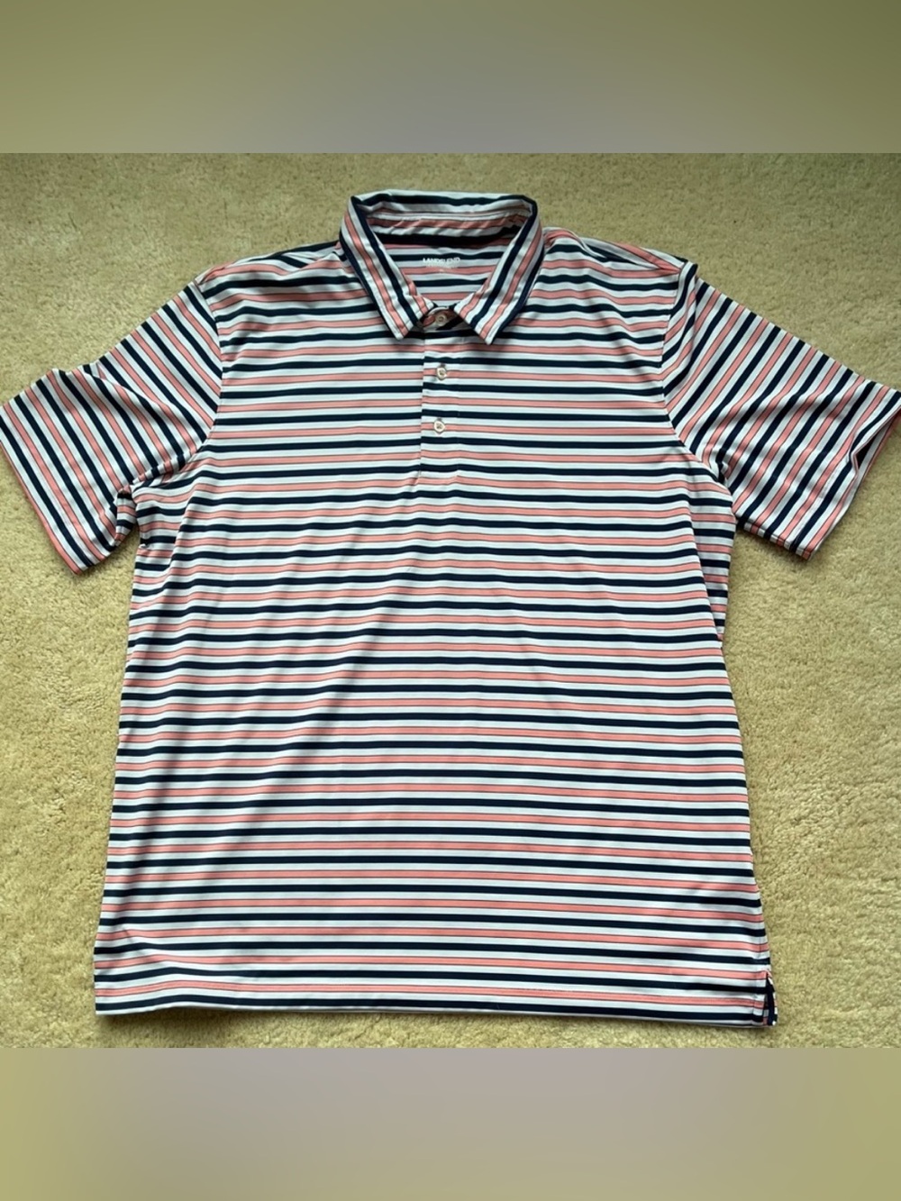 Lands’ End Men’s Blue & Pink Striped Traditional Fit Golf Polo Shirt - XL - EUC